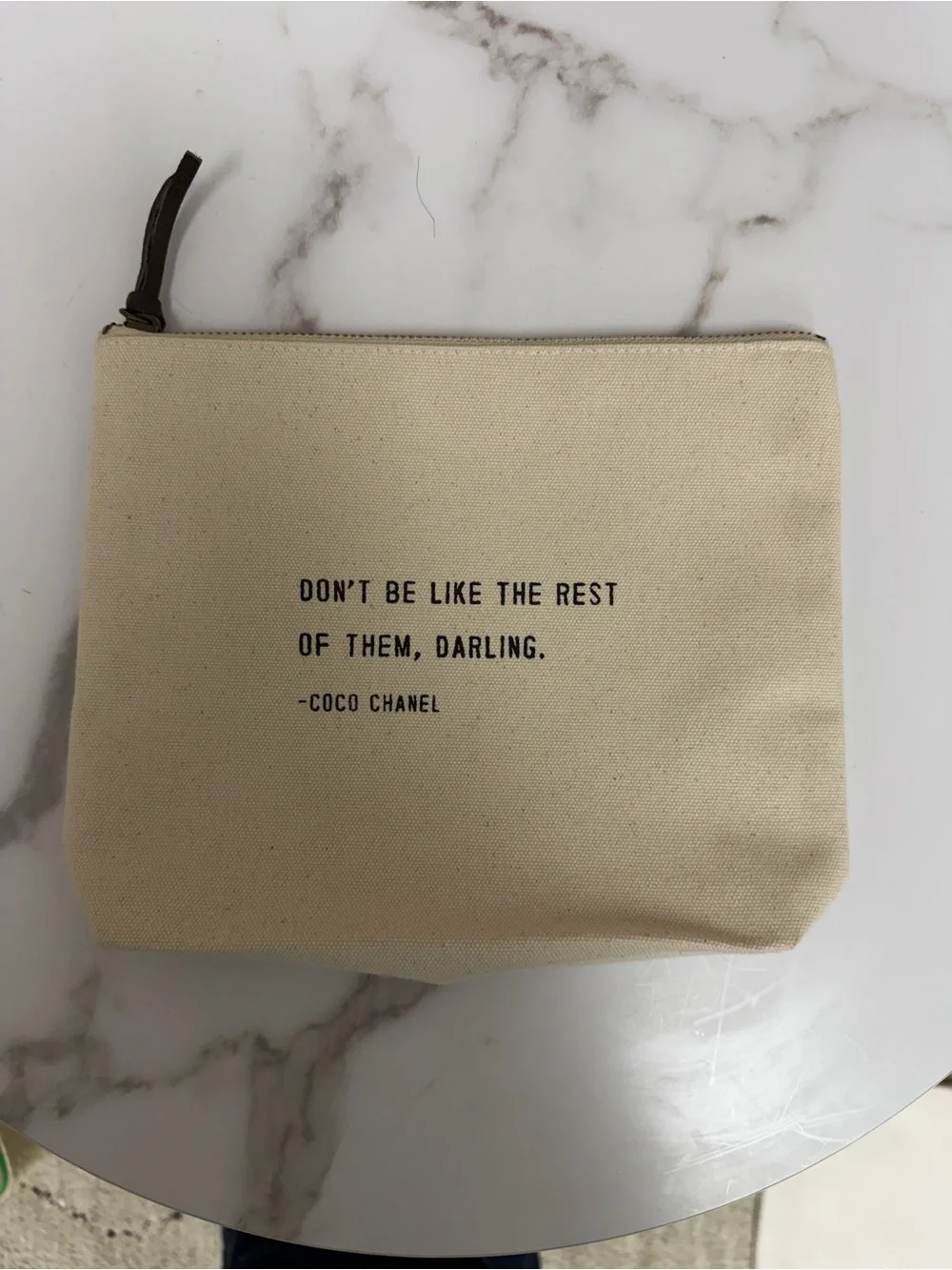 Sugarboo & Co. cream canvas zipper pouch “don’t be like the rest of them”